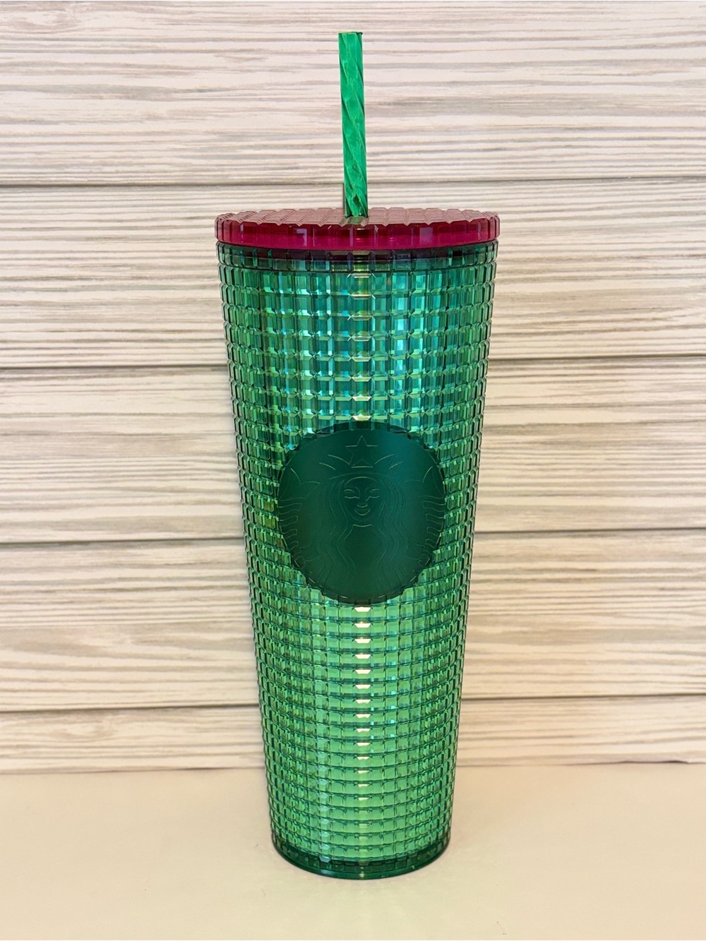 Starbucks Spring 2023 Watermelon Grid Venti Tumbler 24oz Cold Cup NWT Green Pink
